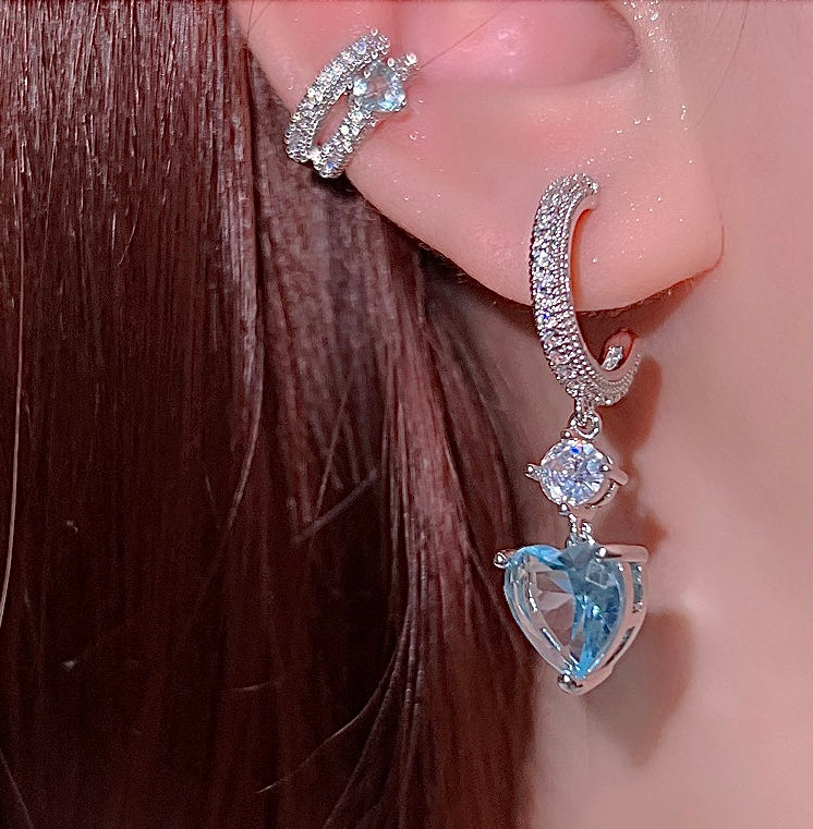 Blue Heart Sparkle Zircon Earrings