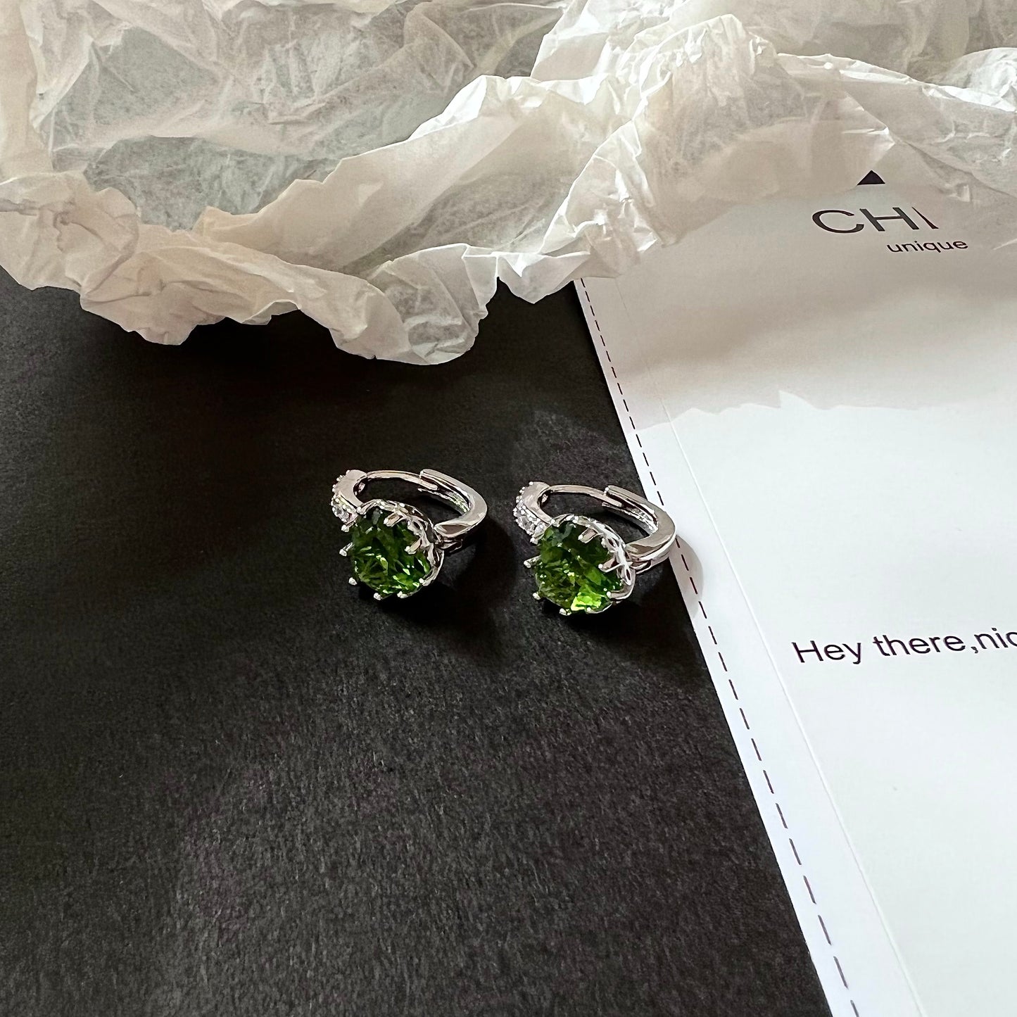 Green Gem Heart Earrings