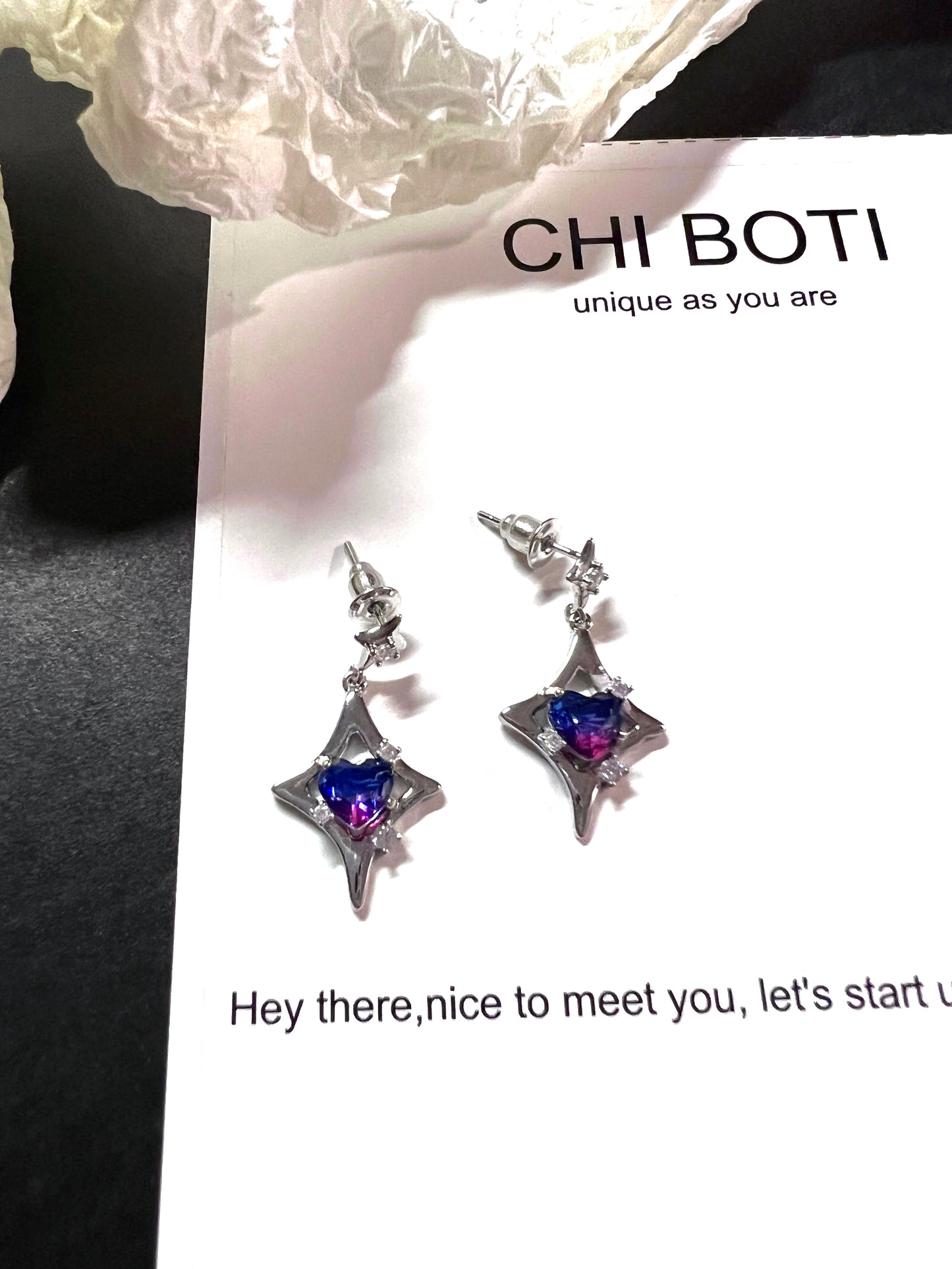 Gradient Color Heart Star Zircon Earrings