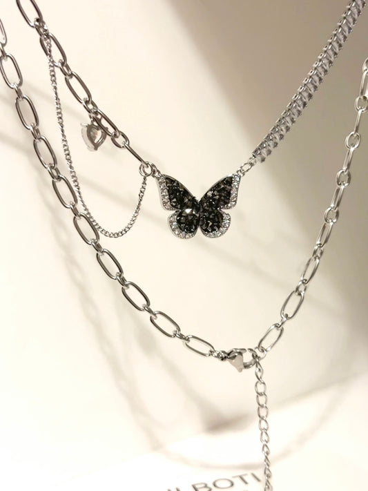 Obsidian Butterfly Zircon Chain Necklace