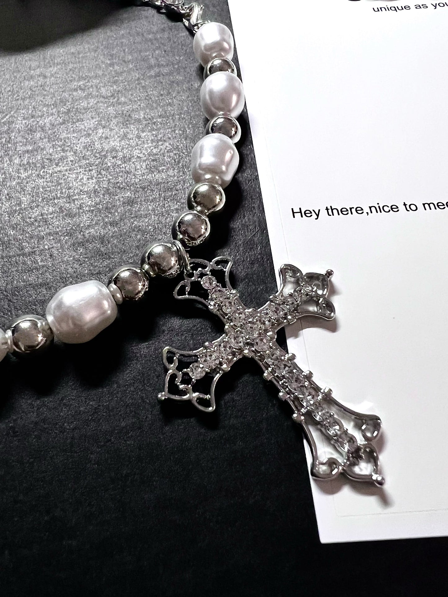 Gothic Cross Baroque Silver Chain Necklace