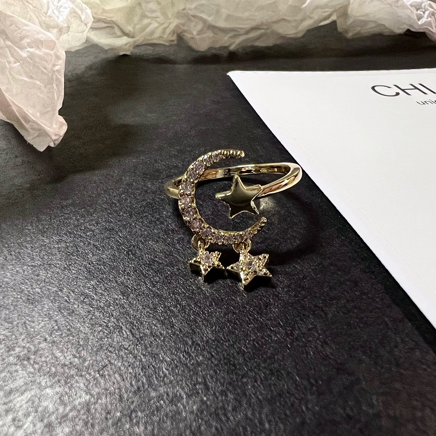 Moon Star Drop Zircon Ring