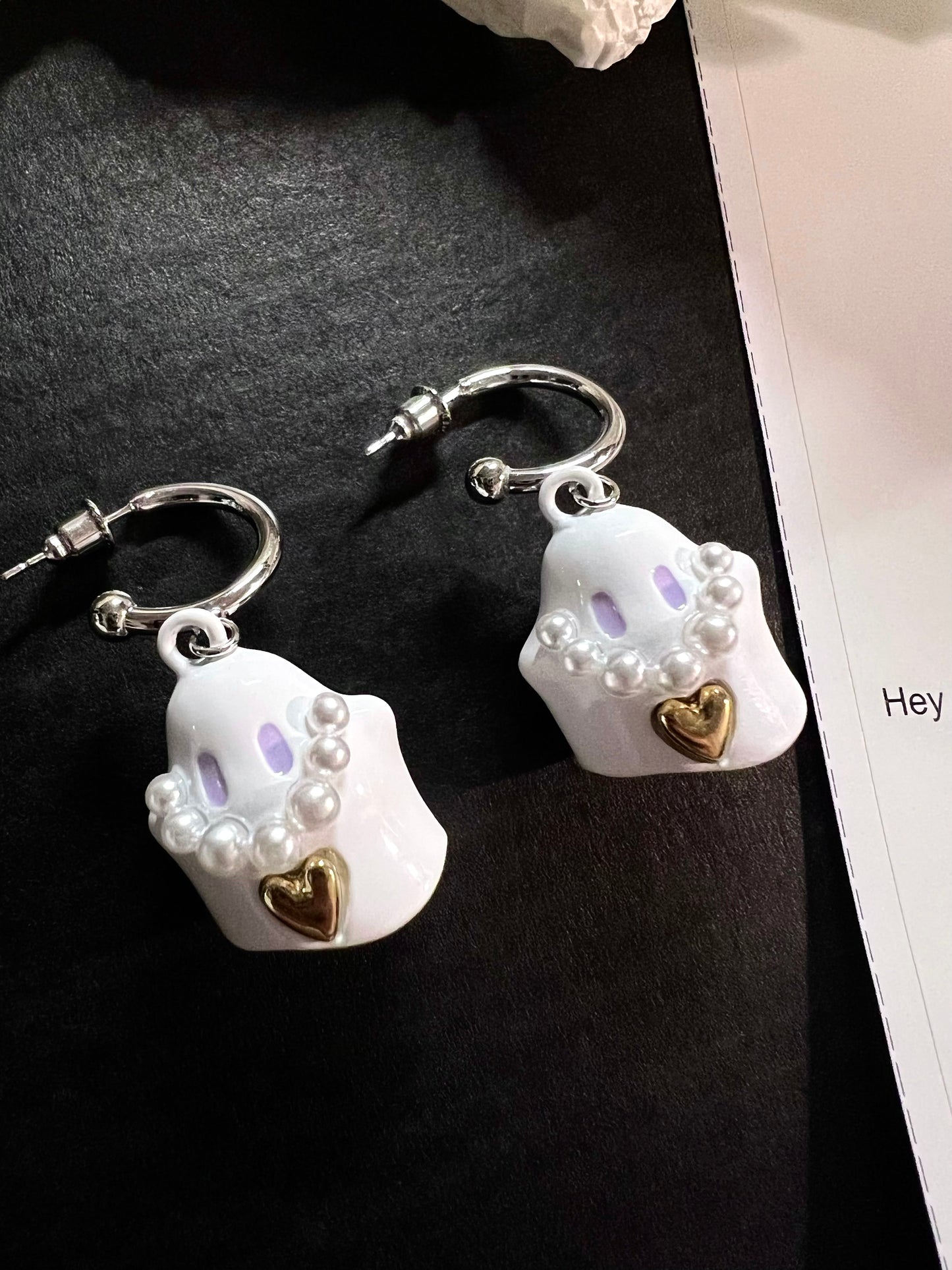 Ghost Pearl Heart Earrings