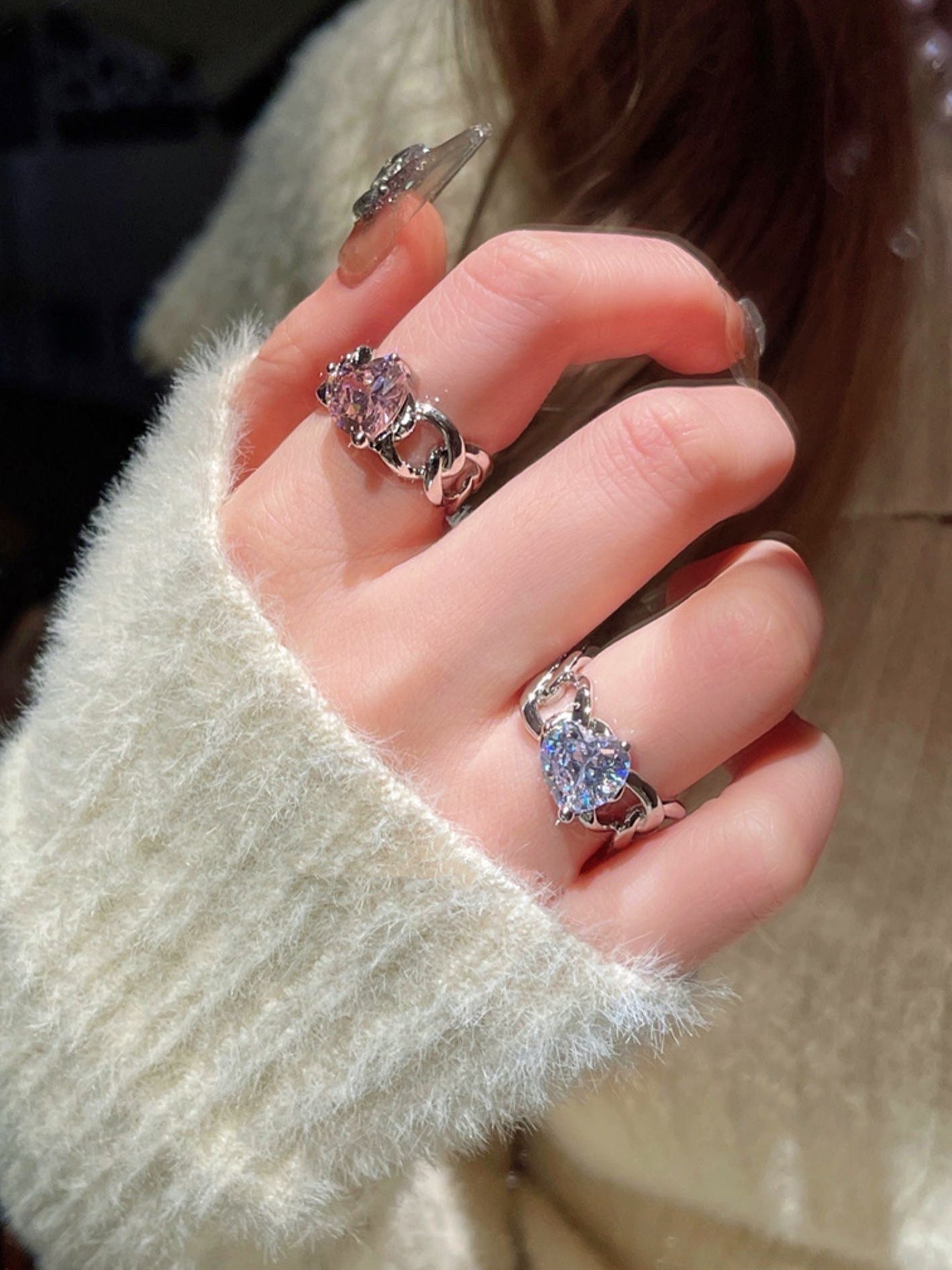 Fancy Knit Gem Heart Ring