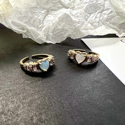 Elegant Opal Heart Zircon Ring