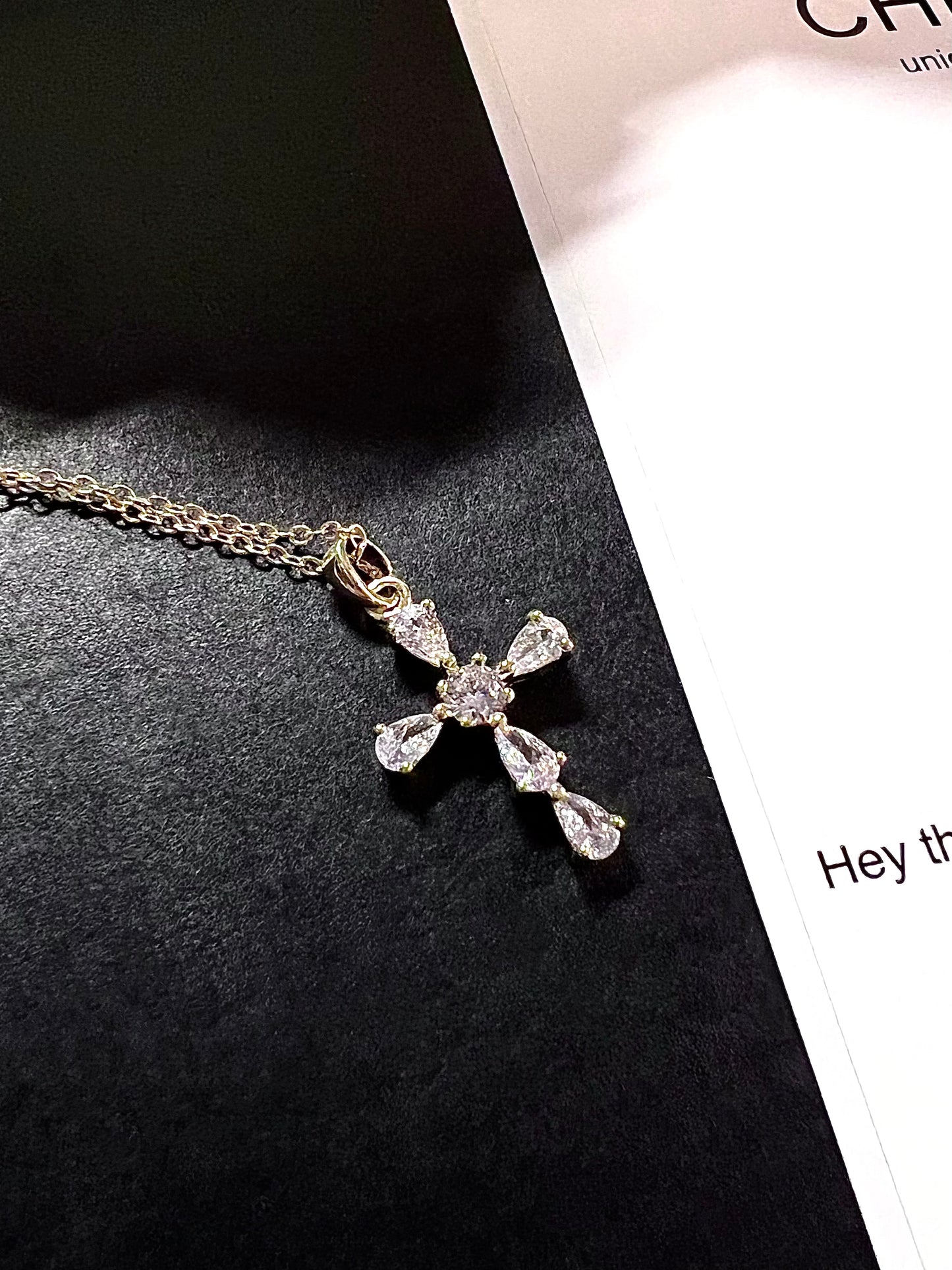 14k Gold Plated Cross Zircon Necklace Set