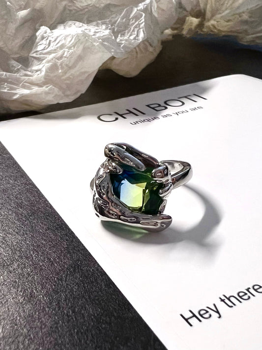 Melting Gradient Blue Green Zircon Ring