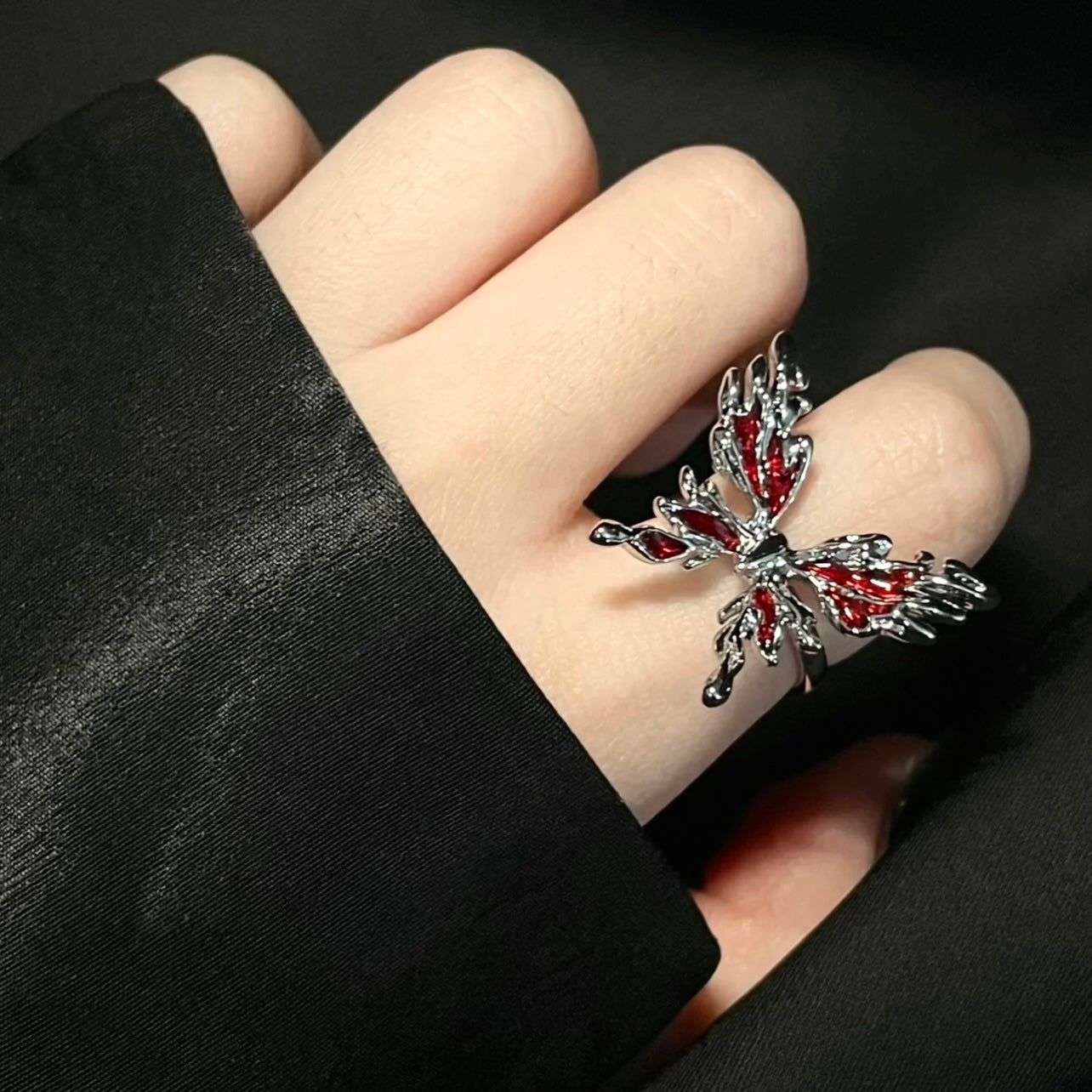 Butterfly Red Enamel Ring