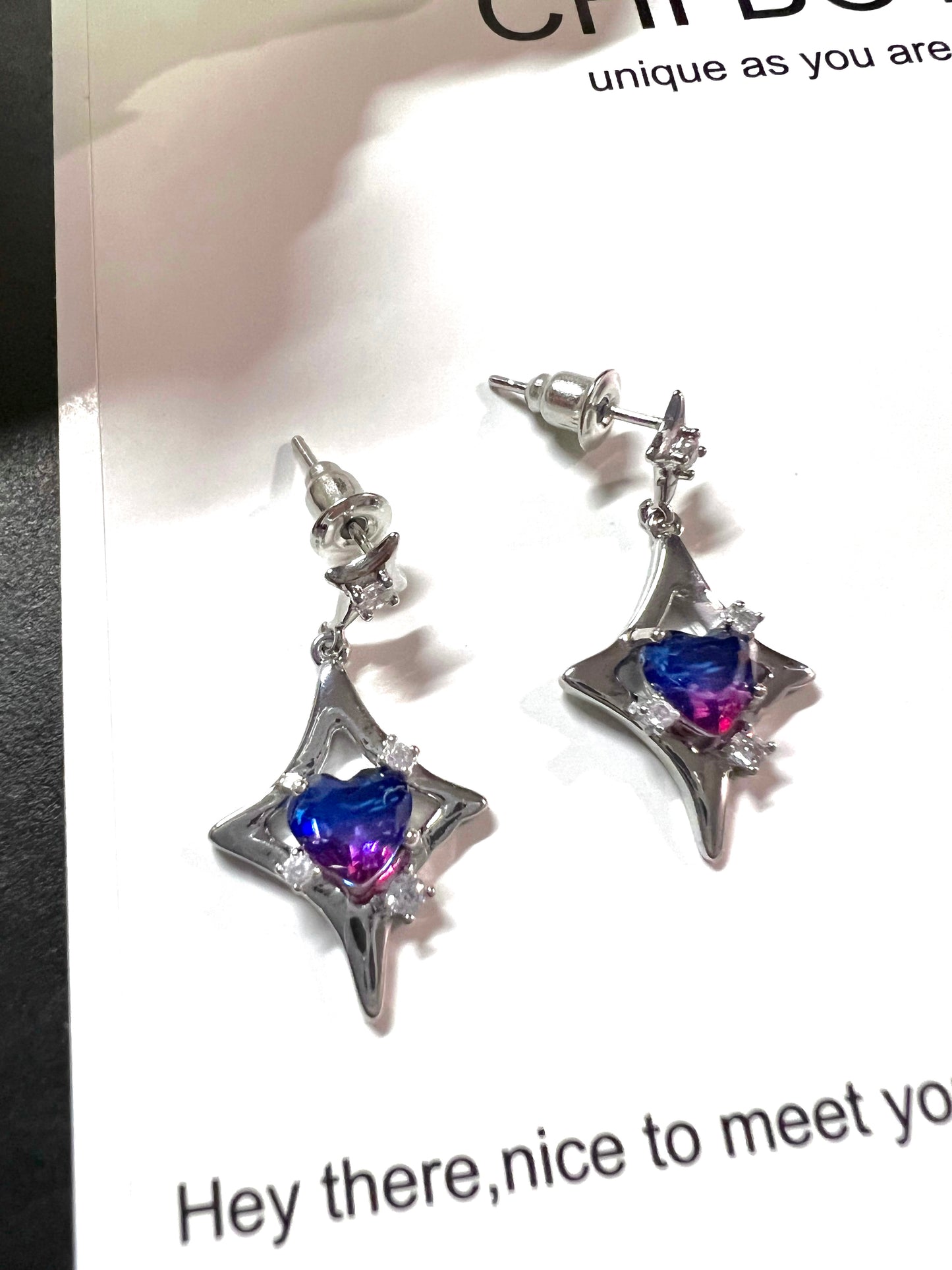 Gradient Color Heart Star Zircon Earrings