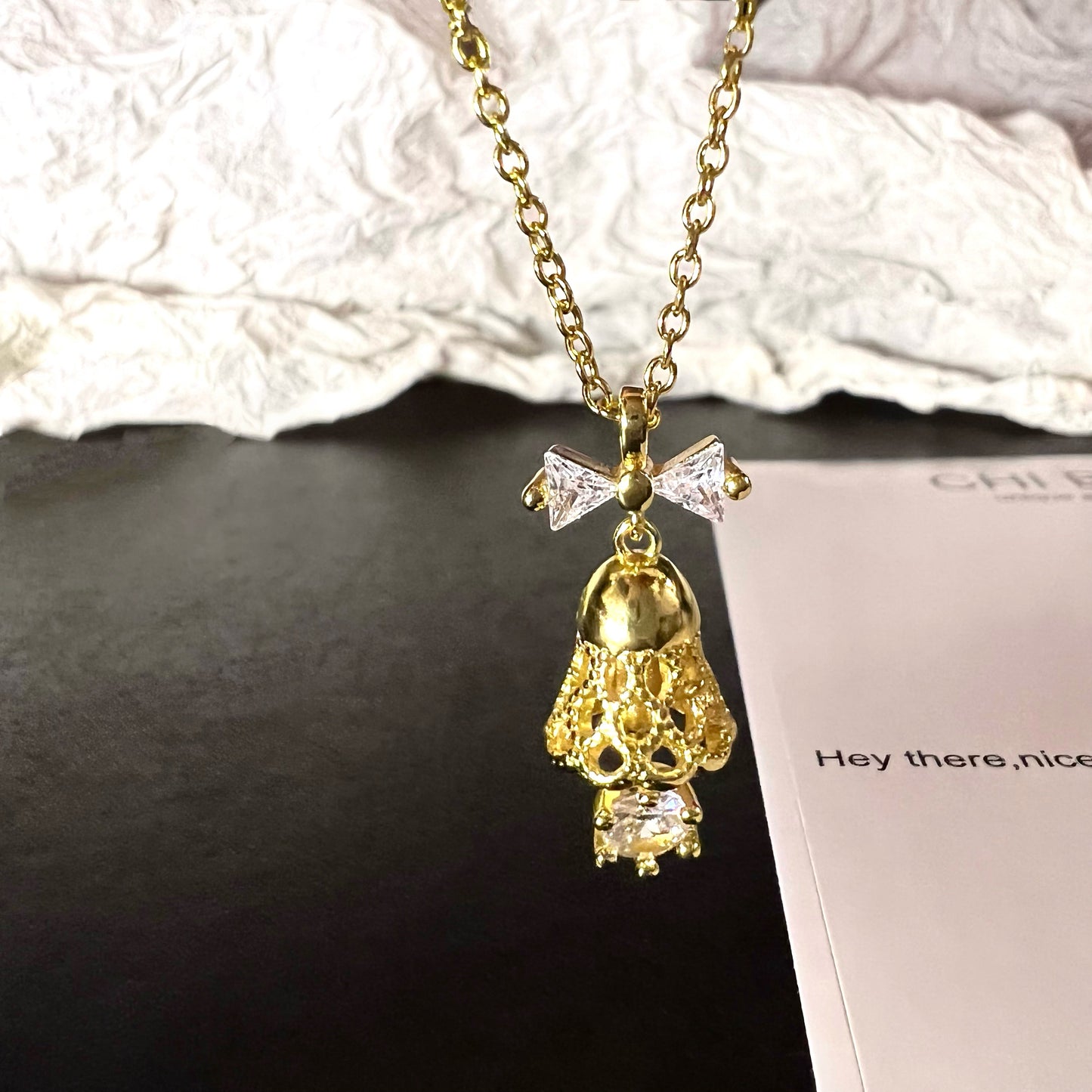 Golden Bell Zircon Drop Necklace