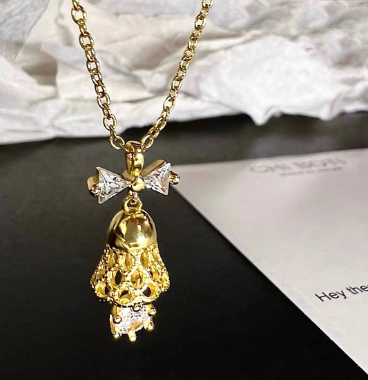 Golden Bell Zircon Drop Necklace