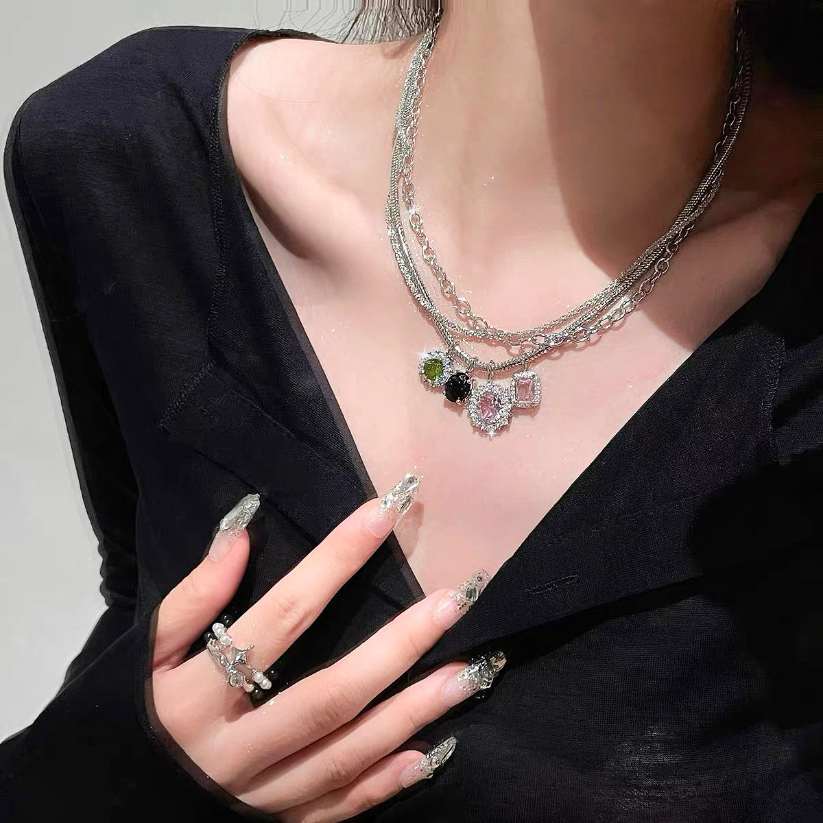 Dazzling Gem 3-Layer Necklace