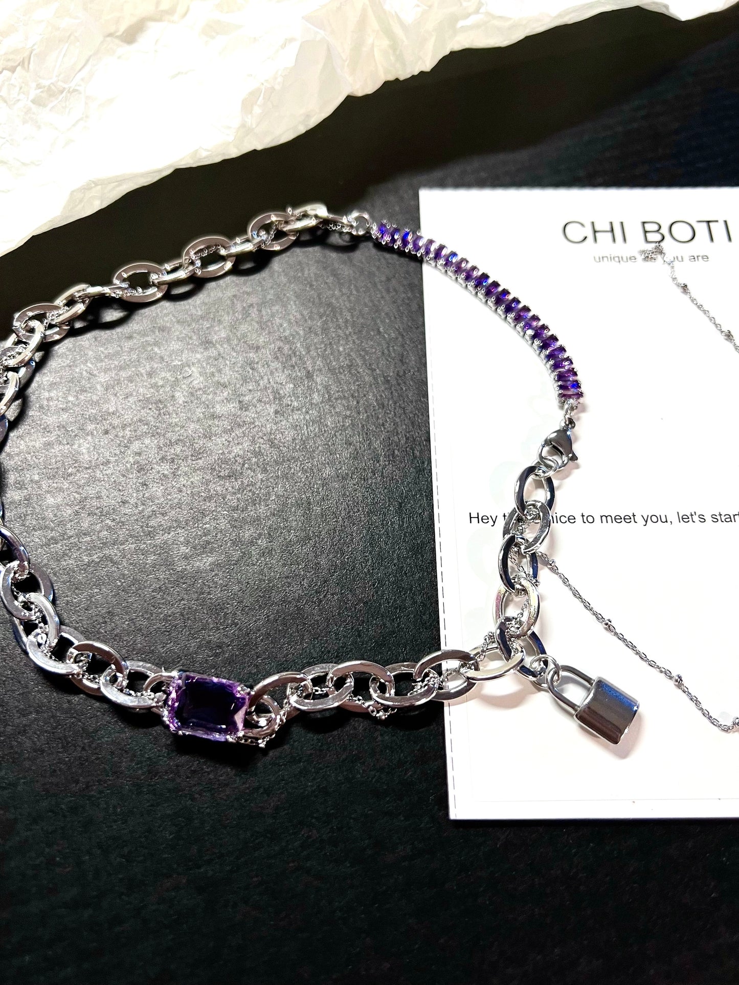 Amethyst Lock Chain Necklace