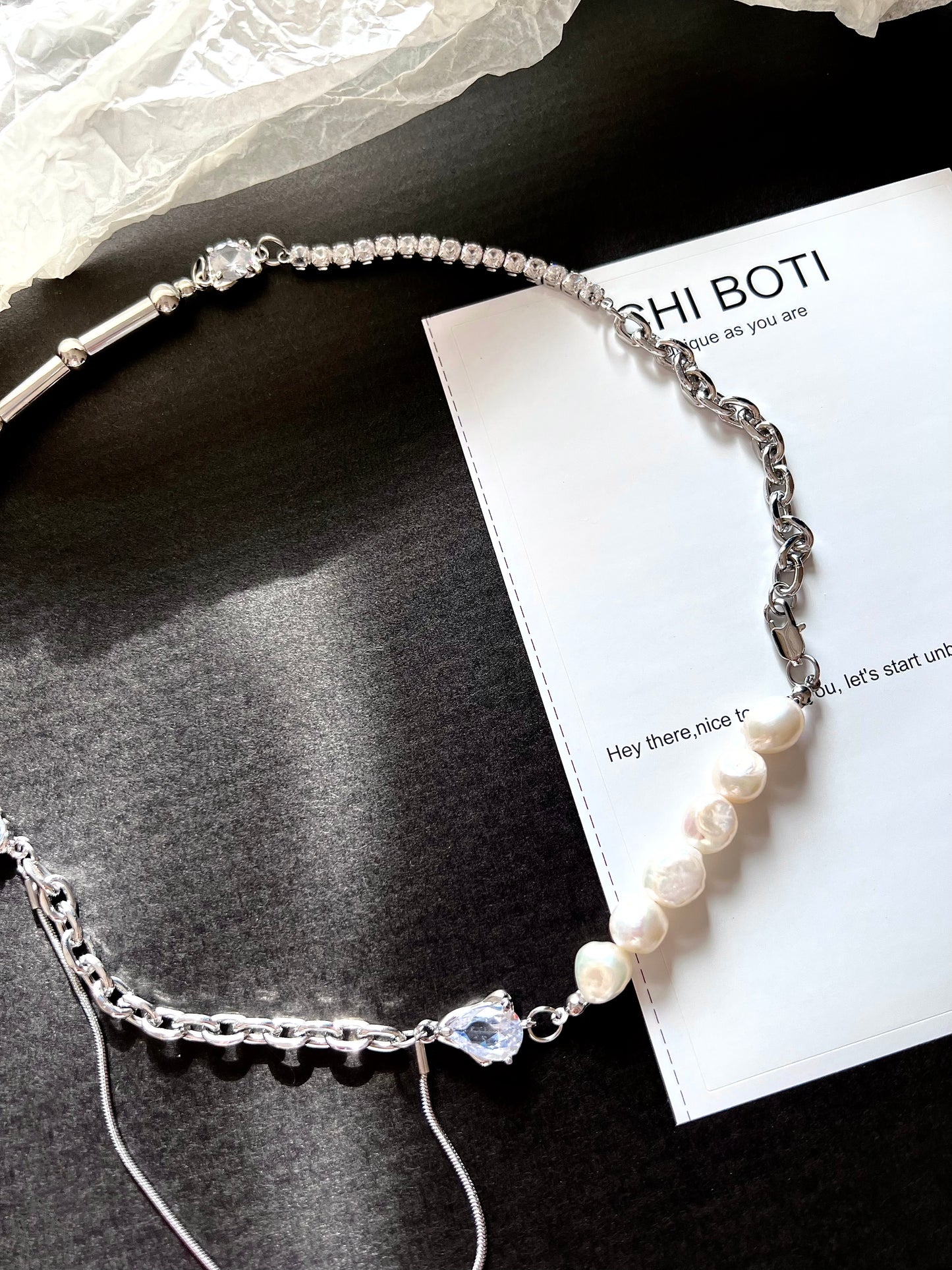 Bamboo Baroque Pearl Zircon Necklace