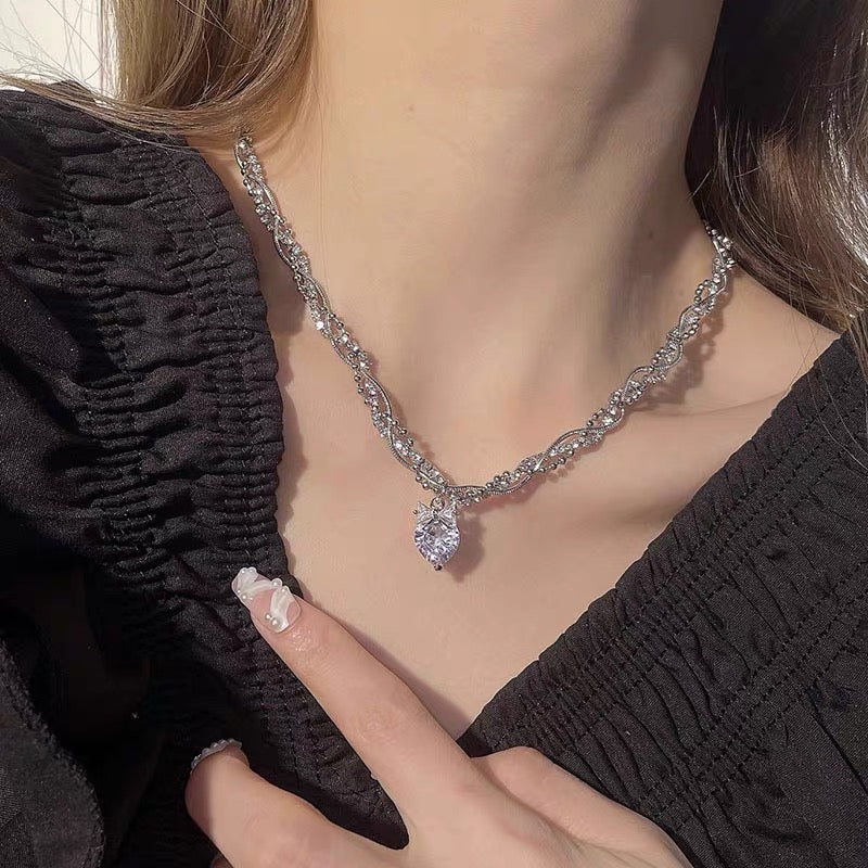 Bowknot Heart Twist Zircon Necklace