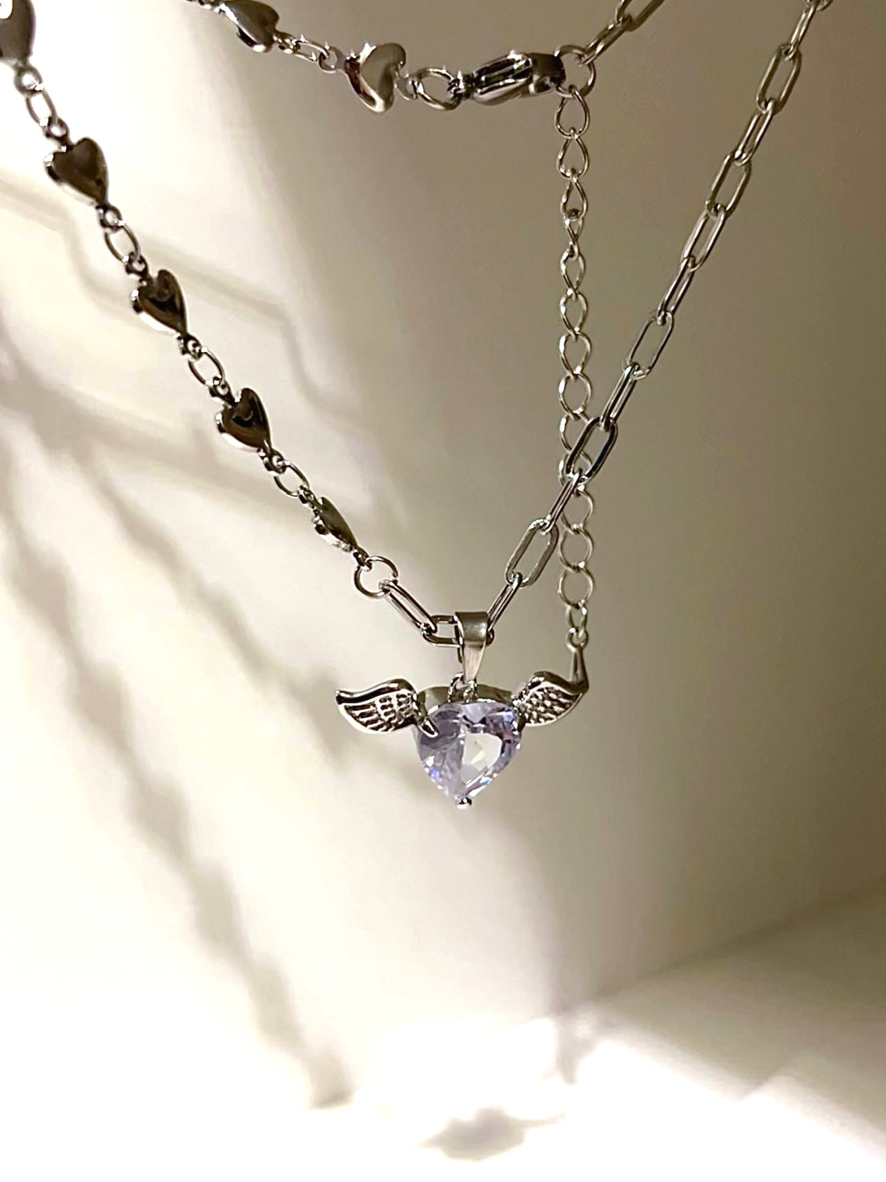 Purple Heart Wings Zircon Necklace