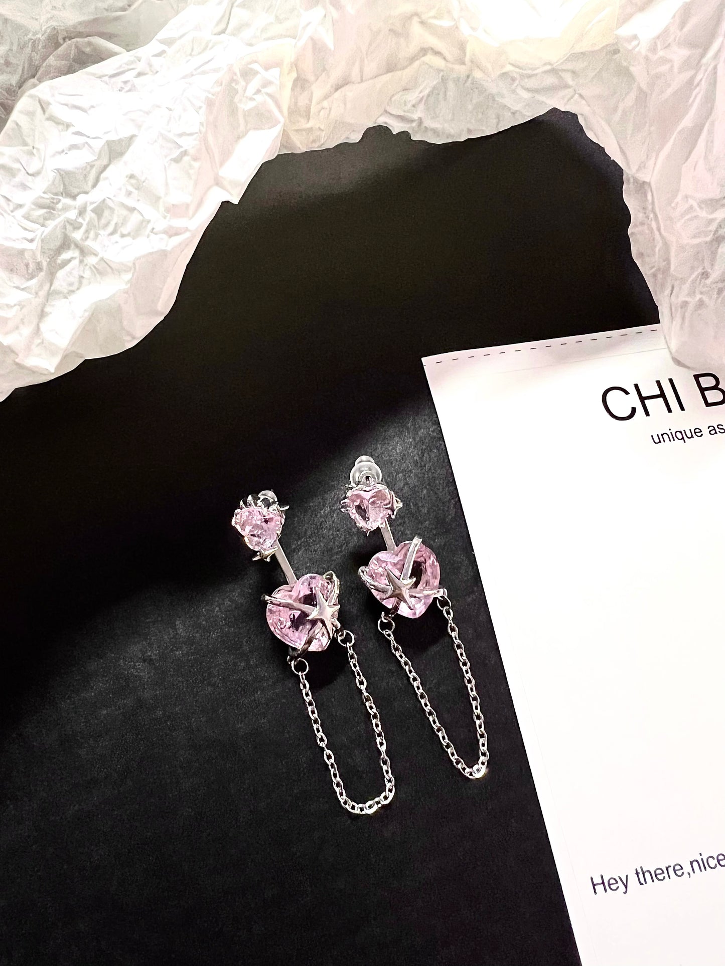 Princess Pink Heart Zircon Tassels Earrings