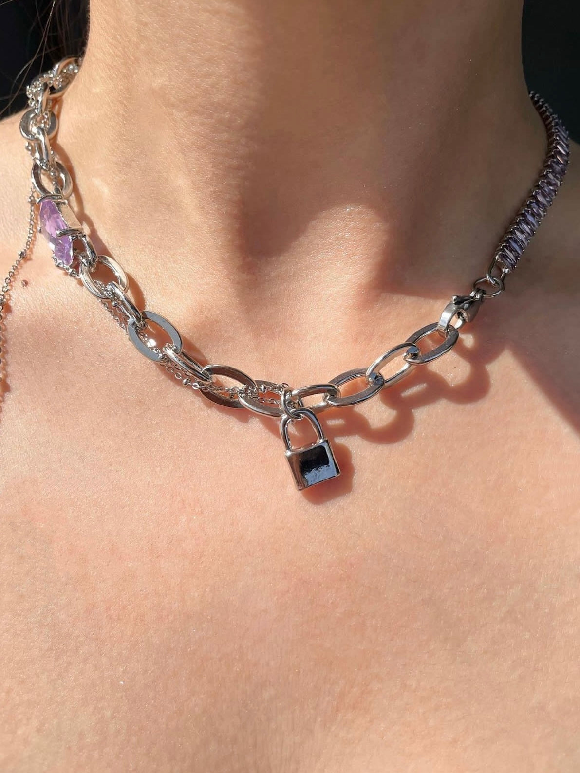 Amethyst Lock Chain Necklace