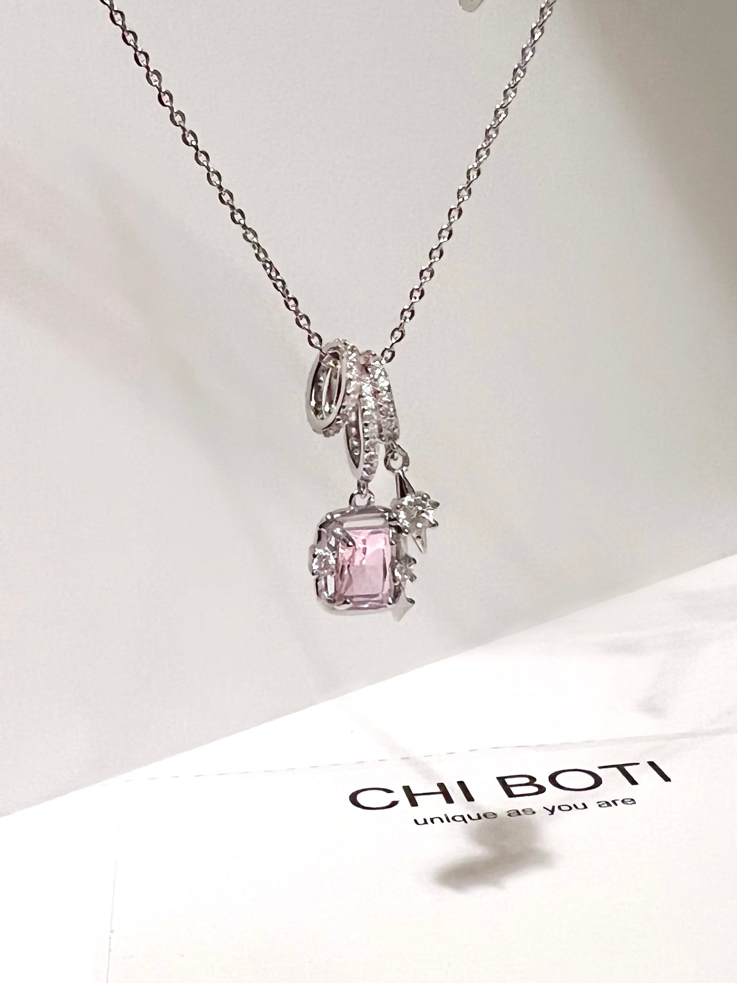 Pink Cube Zircon Necklace