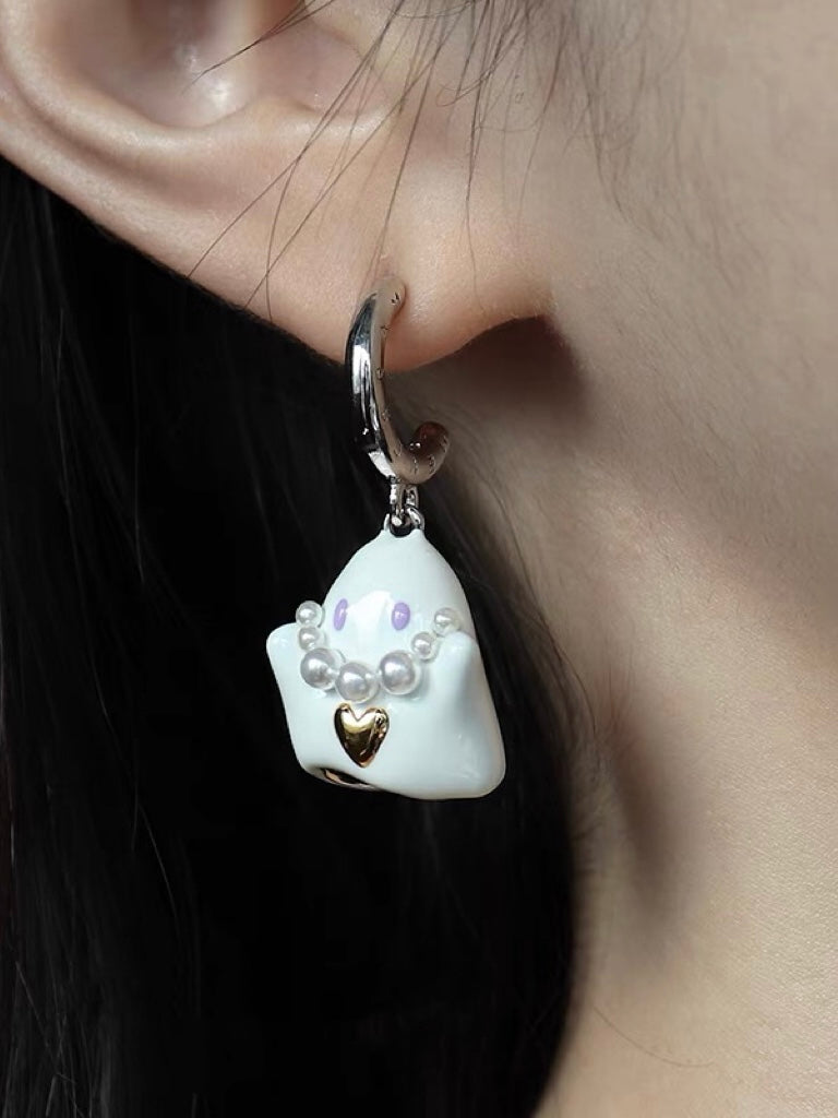 Ghost Pearl Heart Earrings