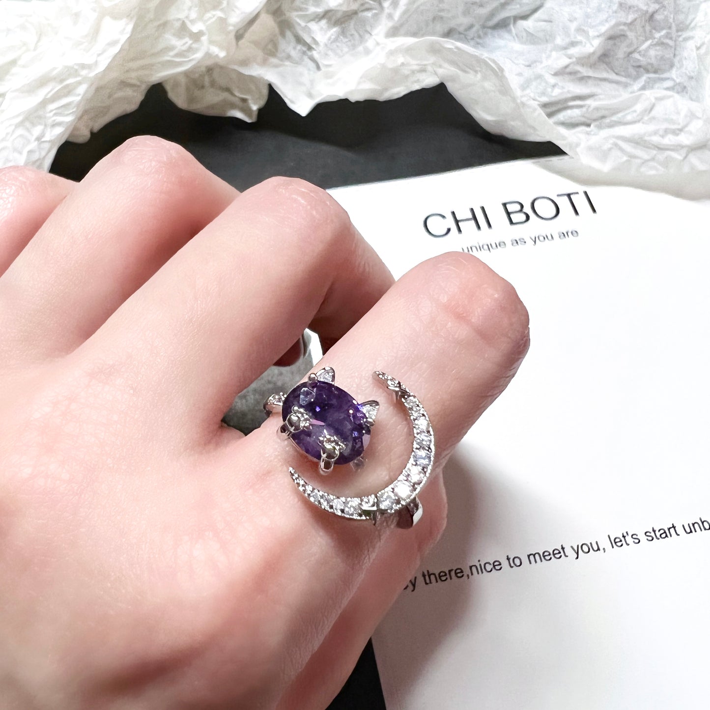 Moon Rabbit/Cat Gem Ring