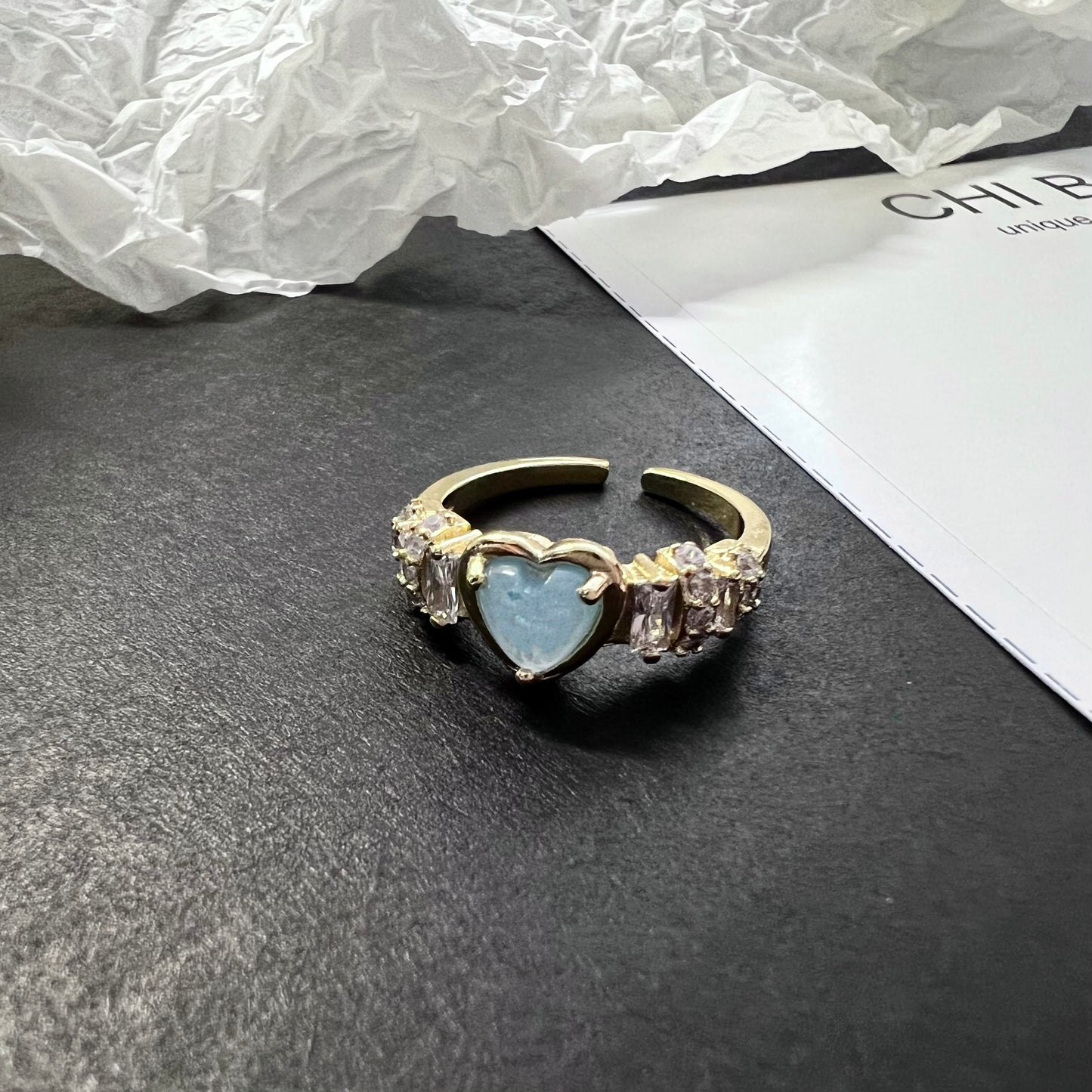 Elegant Opal Heart Zircon Ring