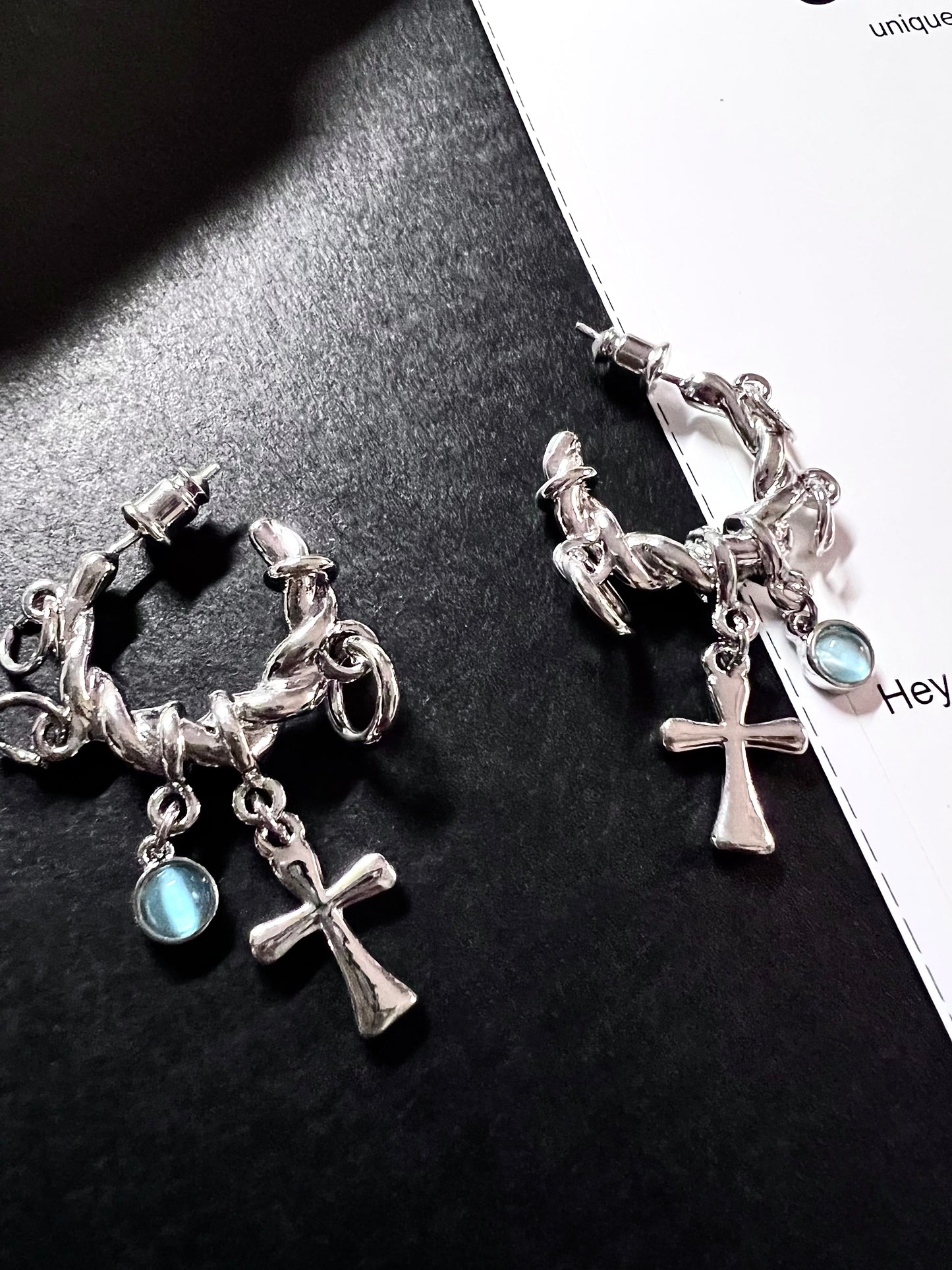 Cyber Opal Cross Twist Earrings