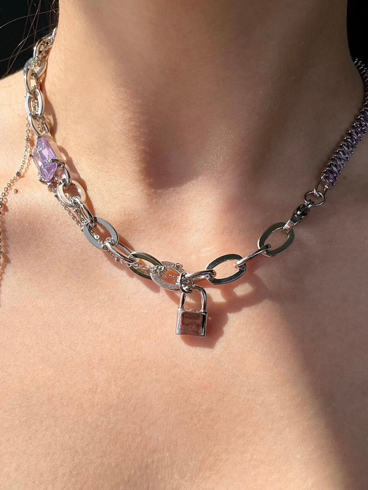 Amethyst Lock Chain Necklace