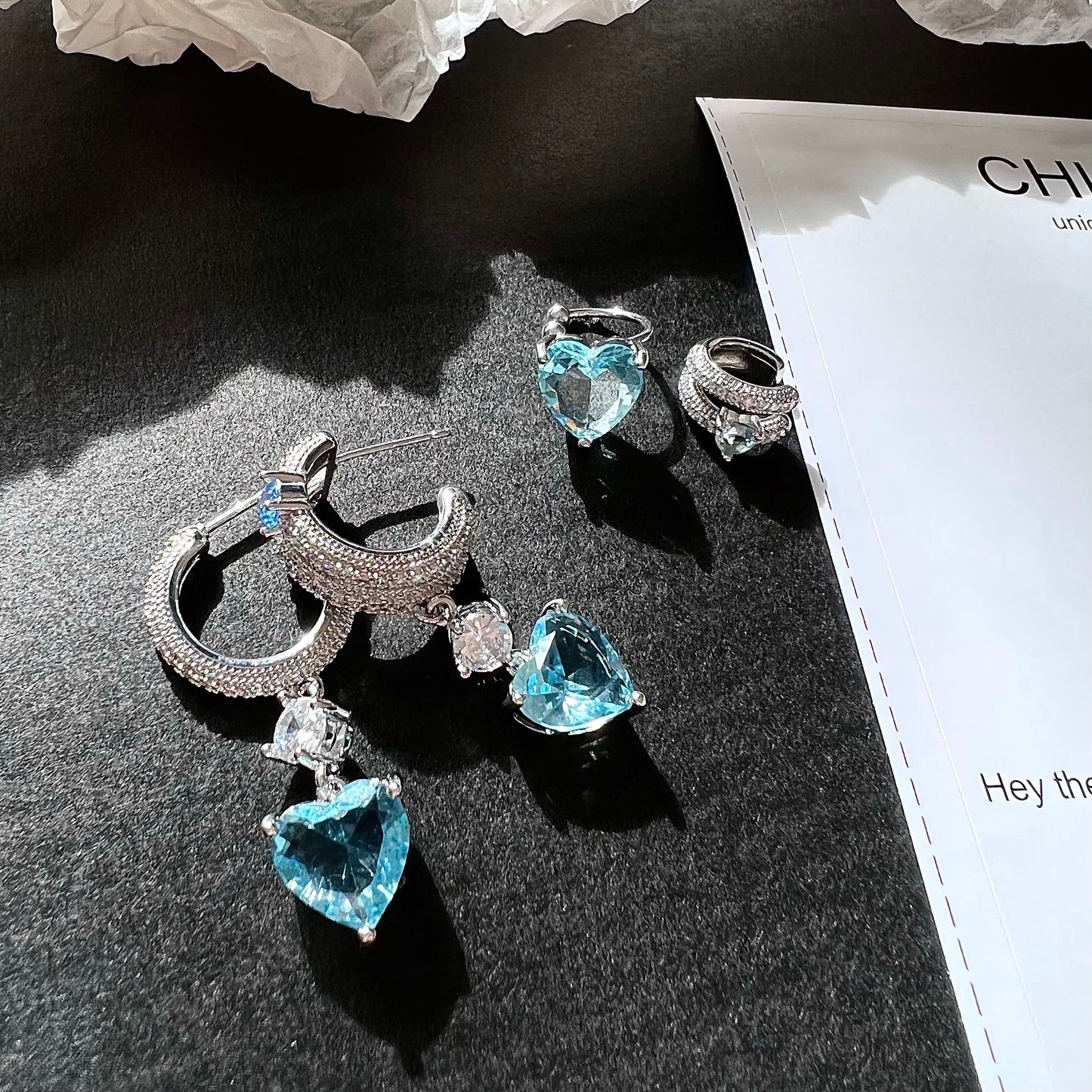 Blue Heart Sparkle Zircon Earrings