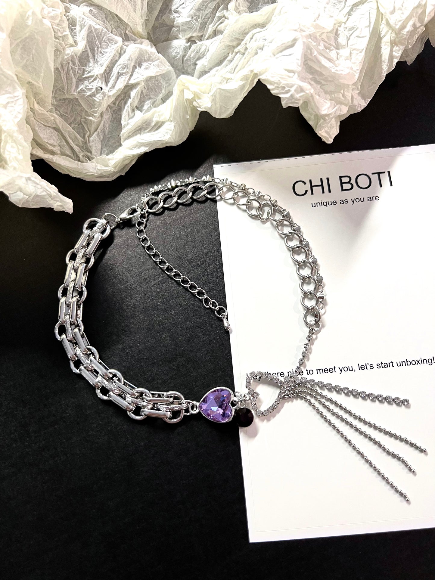 Amethyst Heart Tassels Choker