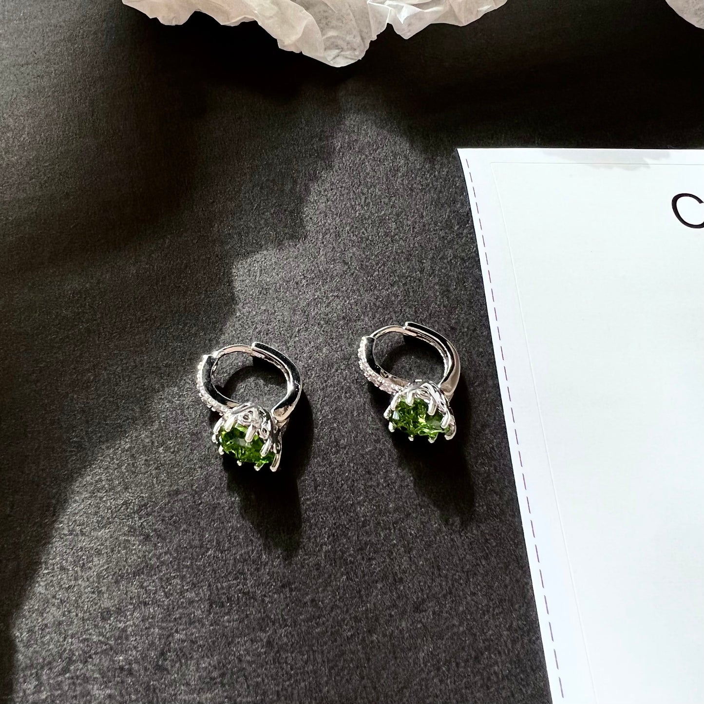 Green Gem Heart Earrings