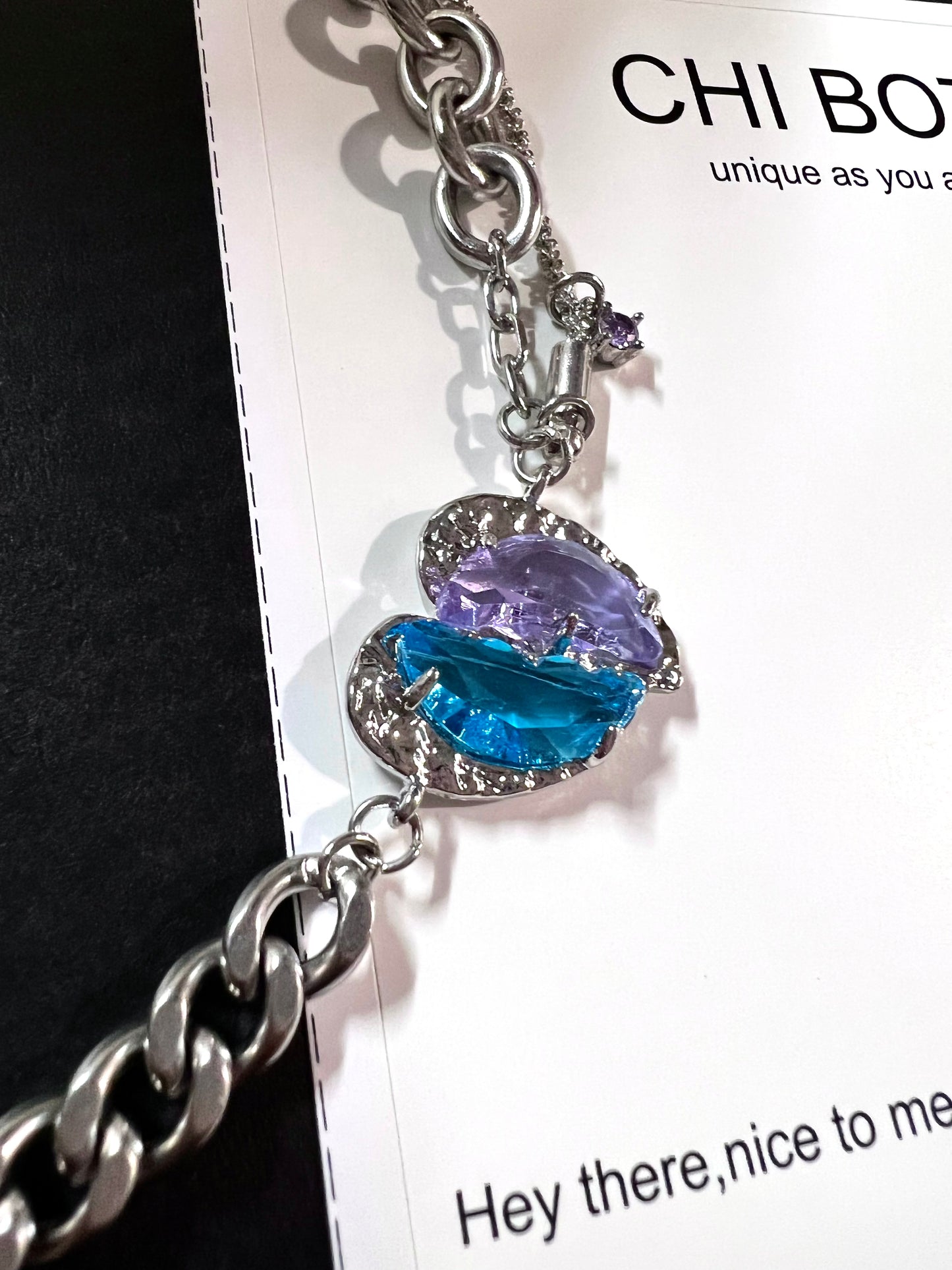 Ice Blue Purple Gem Heart Necklace/Ring