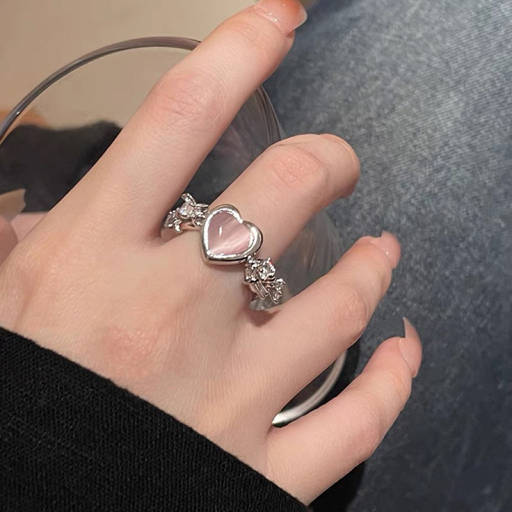 Pink Opal Heart Ring Set