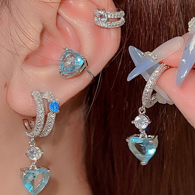 Blue Heart Sparkle Zircon Earrings