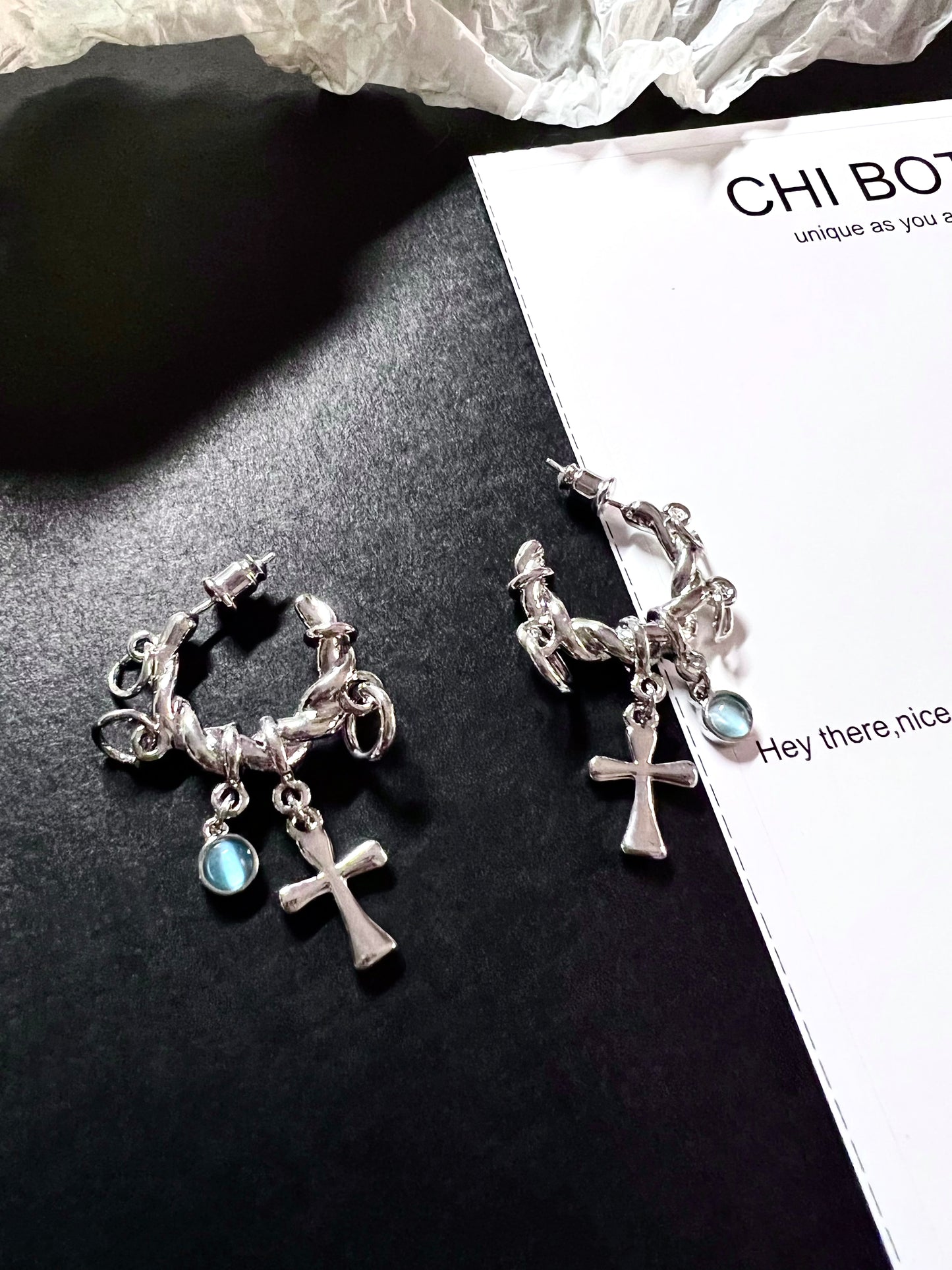 Cyber Opal Cross Twist Earrings