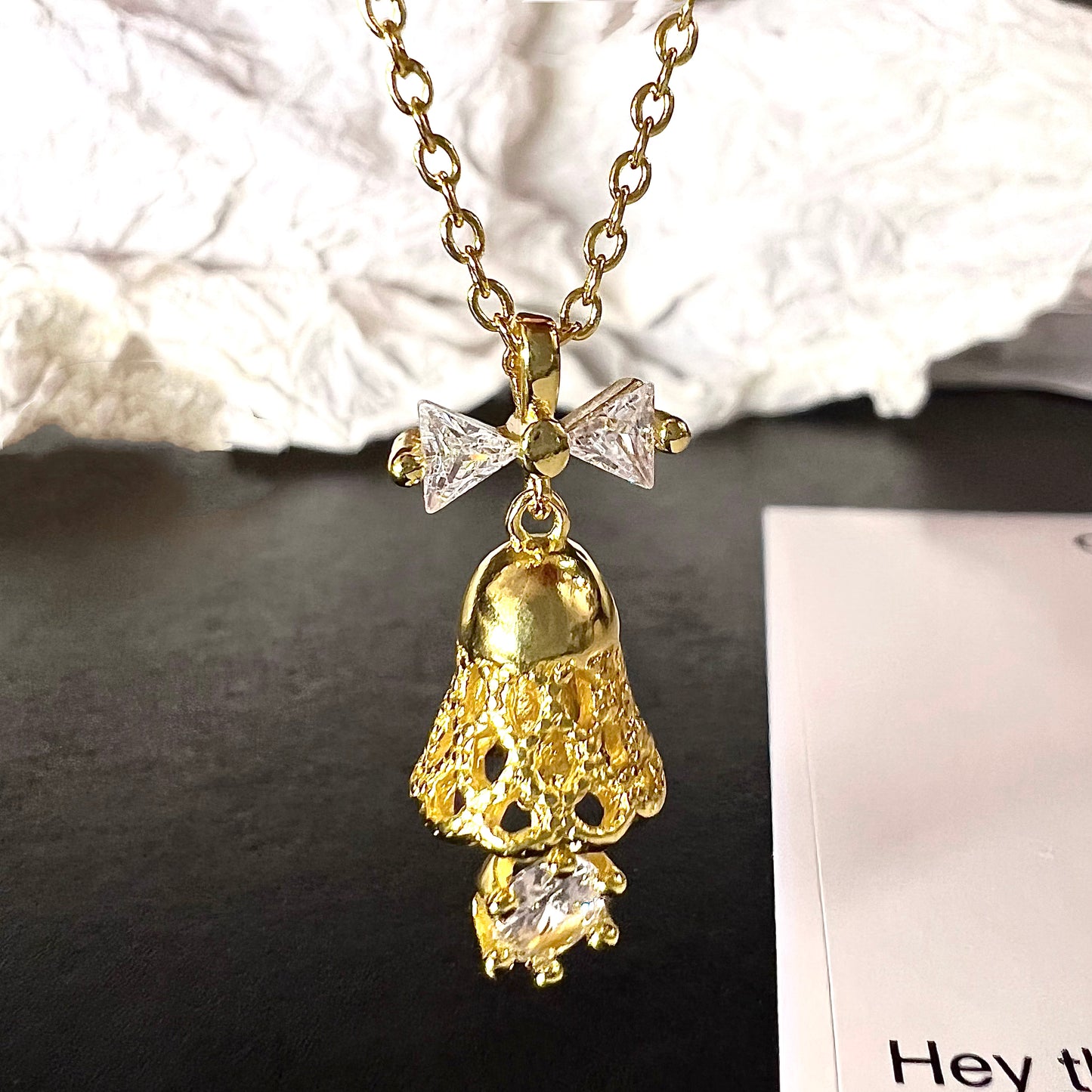 Golden Bell Zircon Drop Necklace