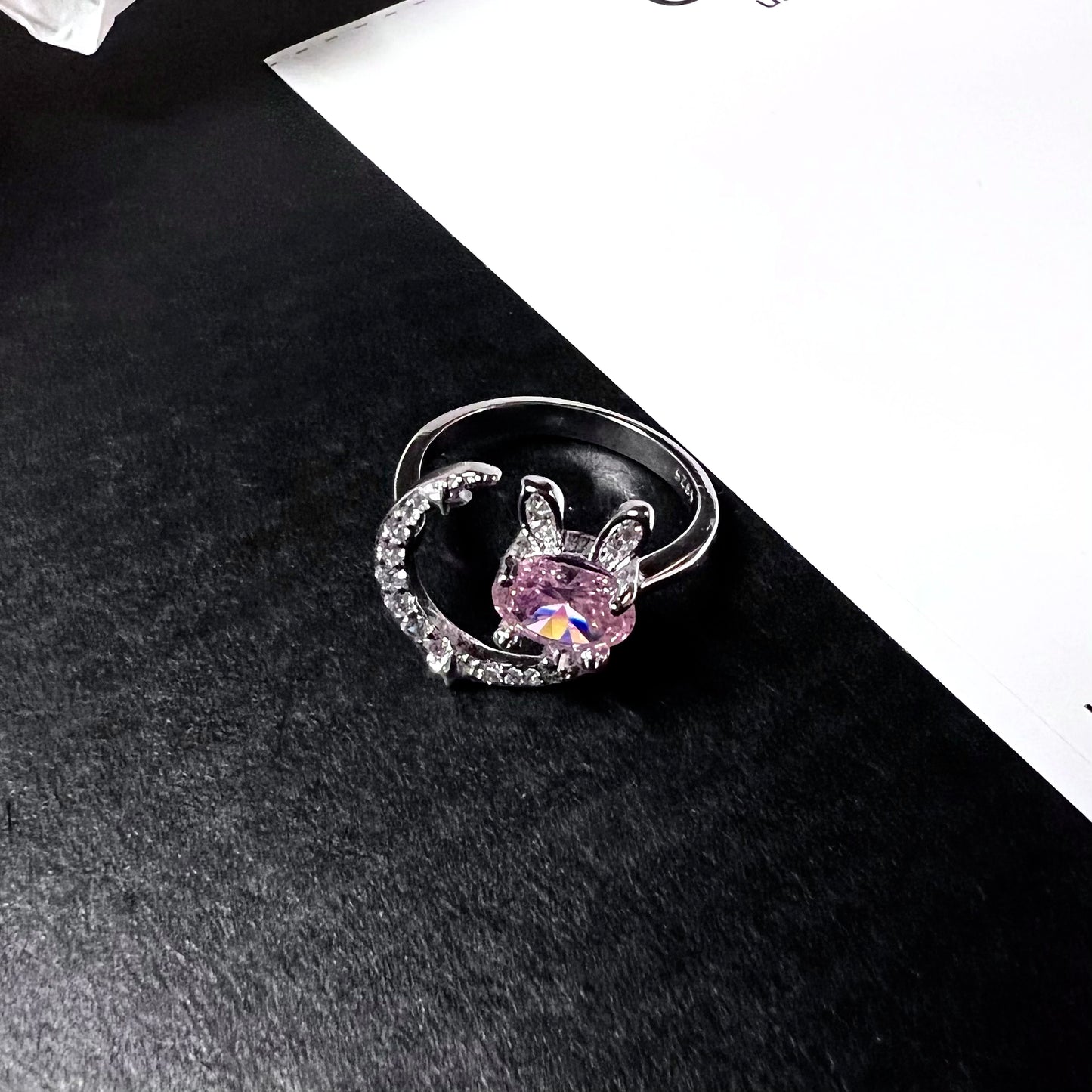 Moon Rabbit/Cat Gem Ring