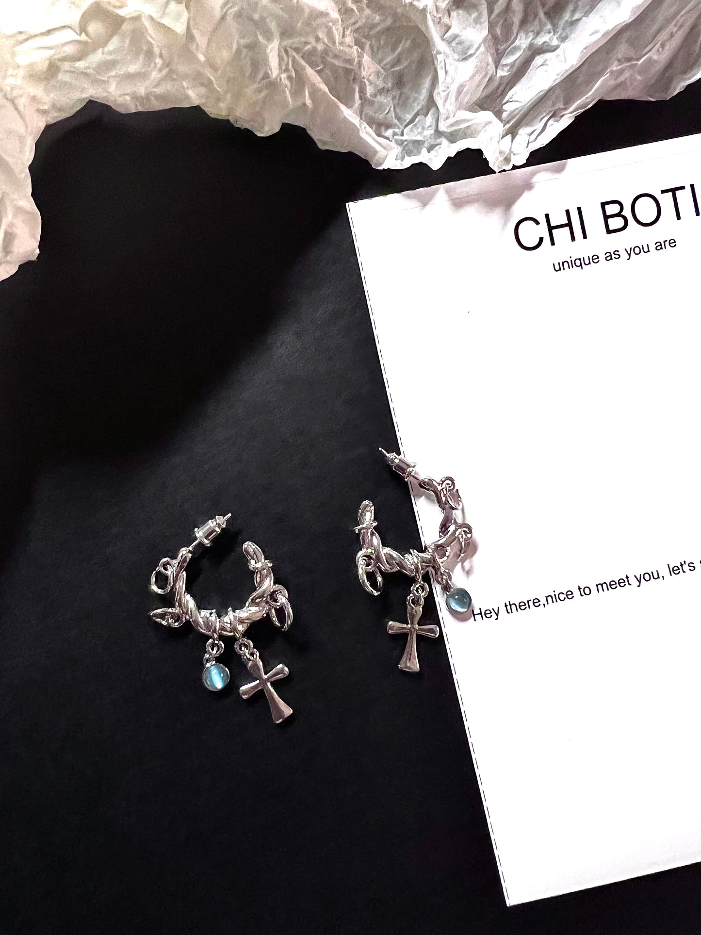 Cyber Opal Cross Twist Earrings